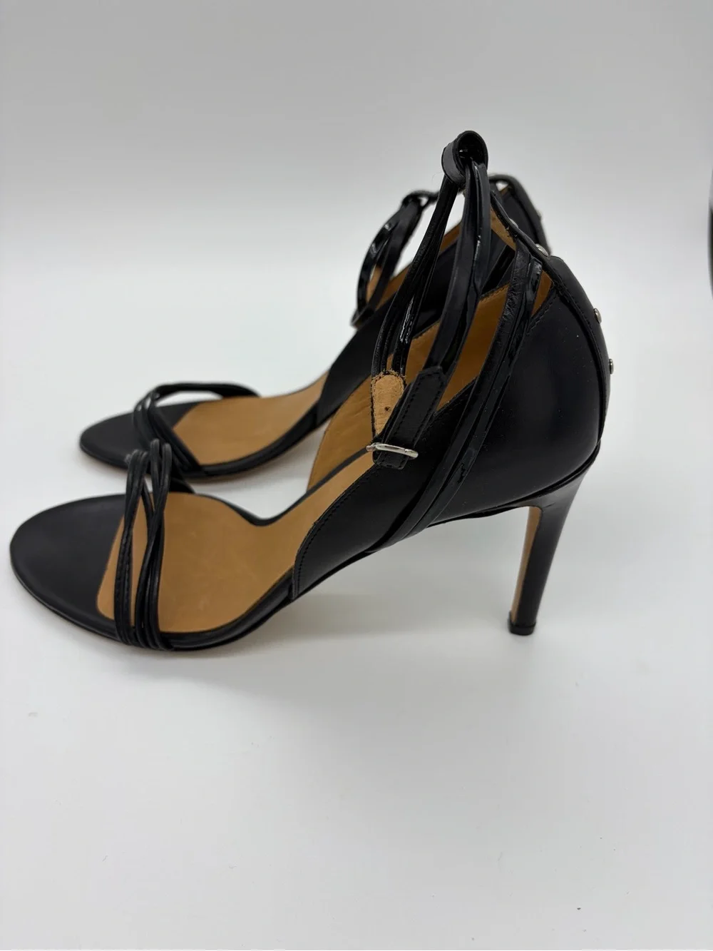IRO Micaela Black Leather Strappy Stiletto Sandals